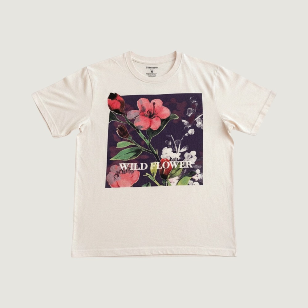 Chemistry Wild Flower Graphic T-Shirt Cream Floral M Short Sleeve